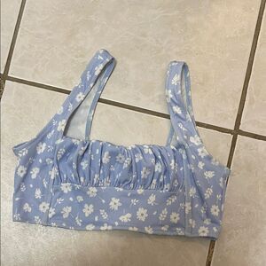 Zaful Blue White Floral Tank Size 8